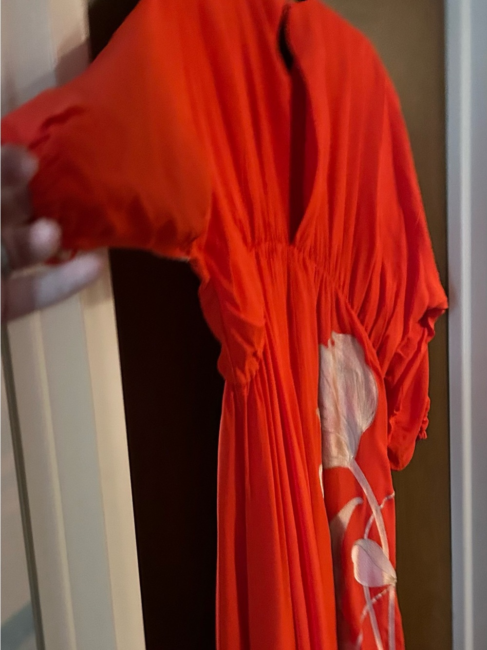 ASOS Orange Long Sleeve Maxi Dress with Off White Floral Detail